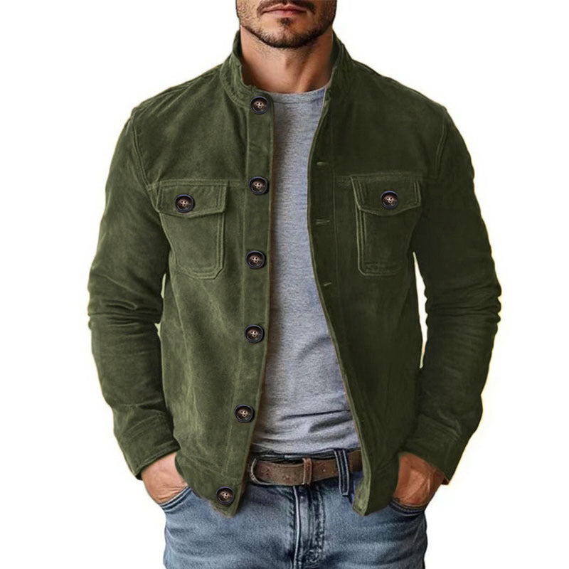Herren nan robuste Wildlederjacke mit Stehkragen und Knopfverschluss Drune