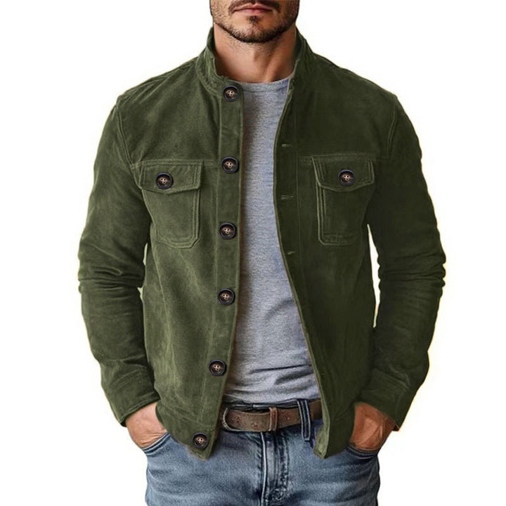Herren nan robuste Wildlederjacke mit Stehkragen und Knopfverschluss Drune