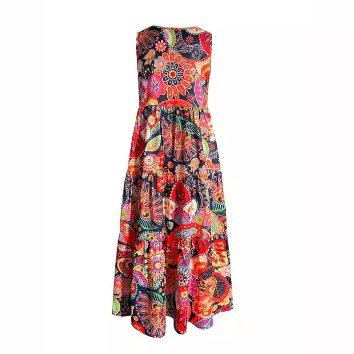 Damen nan stufenförmiges Boho-Maxikleid mit V-Ausschnitt und geraffter Unterbrustnaht Drune