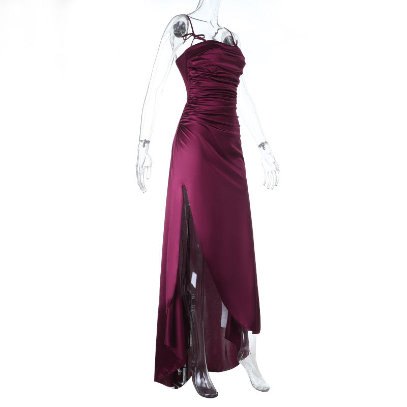 Damen Maxikleid mit raffinierten Falten und charmanten Spaghettiträgern Drune