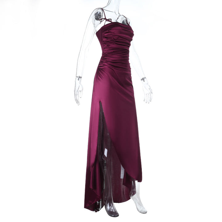 Damen Maxikleid mit raffinierten Falten und charmanten Spaghettiträgern Drune