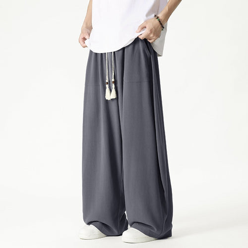 Herren Weit geschnittene Lounge-Hose mit Quasten-Kordel, elastischem Bund und aufgesetzten Taschen Drune