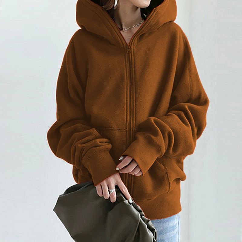 Damen nan übergroße Kapuzenjacke mit Reißverschluss und Kängurutasche aus flauschigem Fleece Drune
