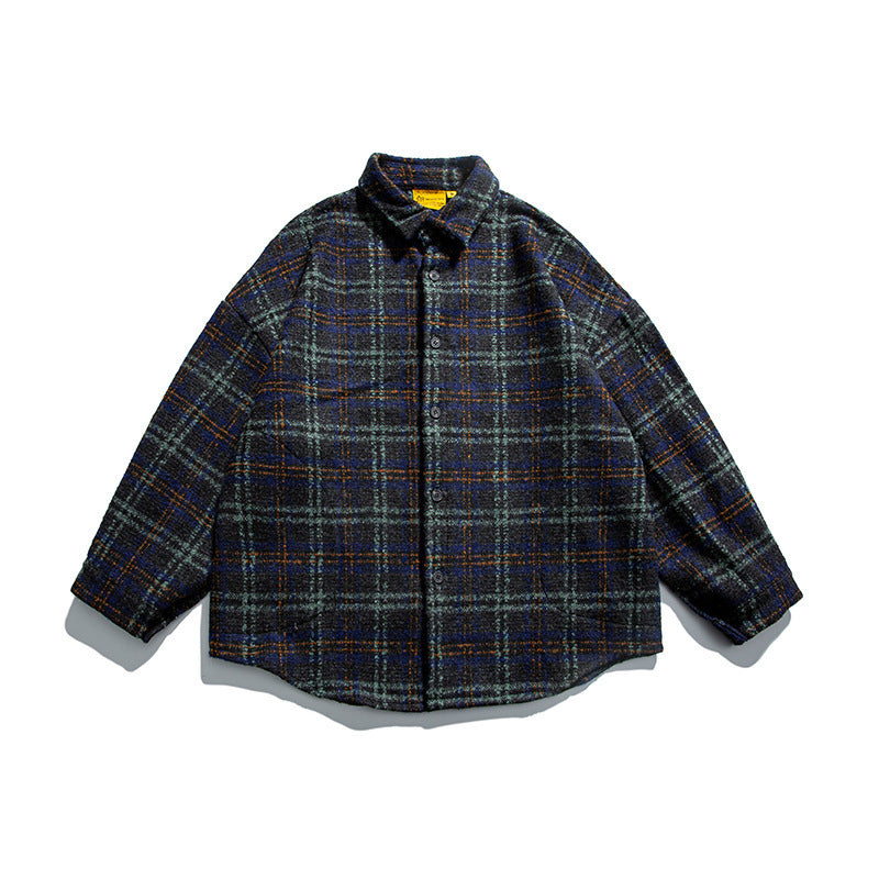 Unisex Bouclé-Karo Hemdjacke mit gesteppter Fütterung, abgerundetem Saum und Hemdkragen Drune