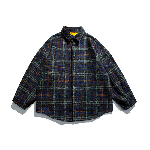 Unisex Bouclé-Karo Hemdjacke mit gesteppter Fütterung, abgerundetem Saum und Hemdkragen Drune