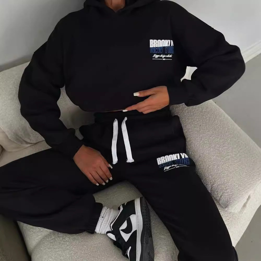 Damen lässiger Fleece-Hoodie und Jogginghose Set mit praktischem Kordelzug und hochwertiger Baumwollmischung Drune