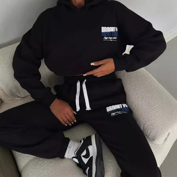 Damen lässiger Fleece-Hoodie und Jogginghose Set mit praktischem Kordelzug und hochwertiger Baumwollmischung Drune