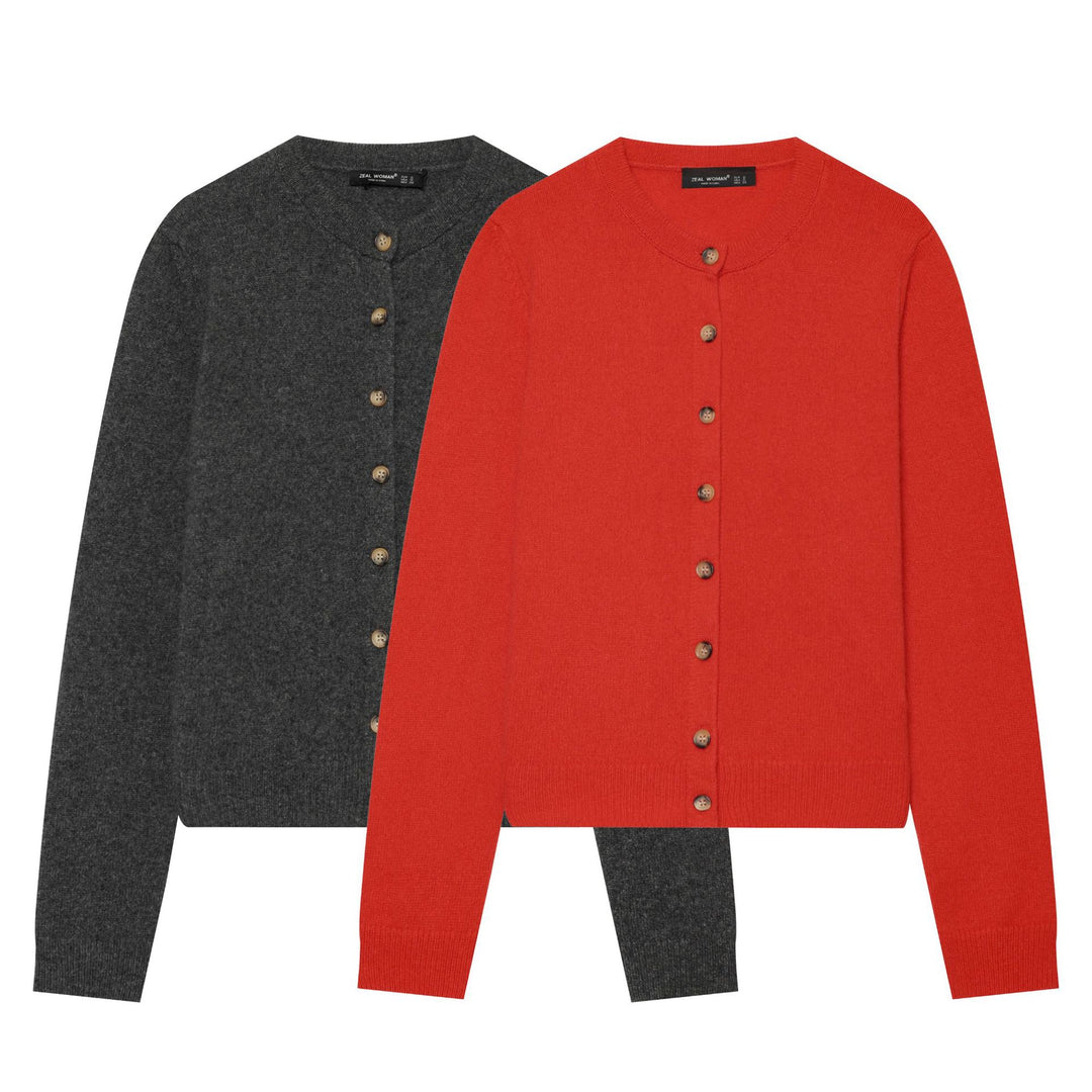 Damen Feinstrick-Cardigan im Cropped-Schnitt mit Rundhalsausschnitt und Holzknopfleiste Drune