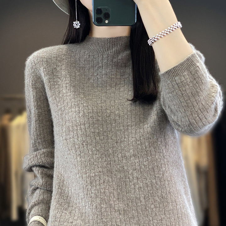 Damen Weicher Boxy-Mockneckpullover im Mohair-Look mit feiner Kastenrippenstruktur Drune
