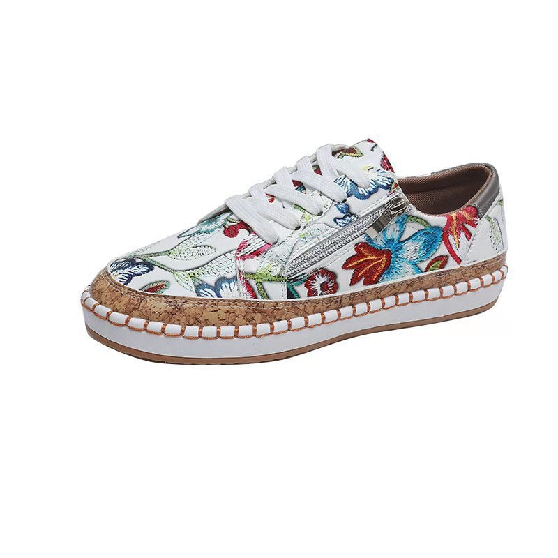 Damen florale Plateausneaker mit Korkplateau, seitlichem Reißverschluss und gepolstertem Komfortfußbett Drune
