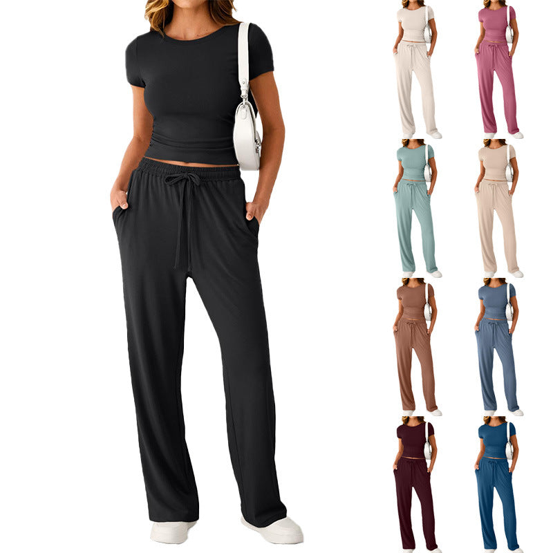 Damen lässiger Freizeitanzug mit kurzen Ärmel und weiten Hosen Drune