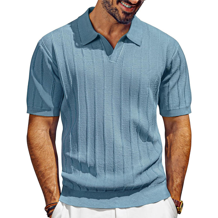 Herren leichtes Kurzarm Strick-Poloshirt mit strukturiertem Rippmuster Drune