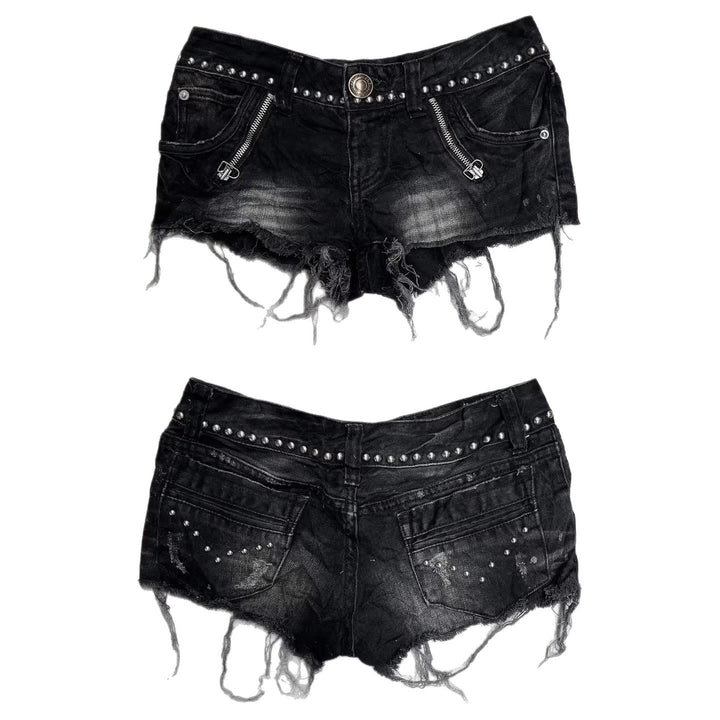 Damen Modische Destroyed Denim-Shorts mit Nieten Drune
