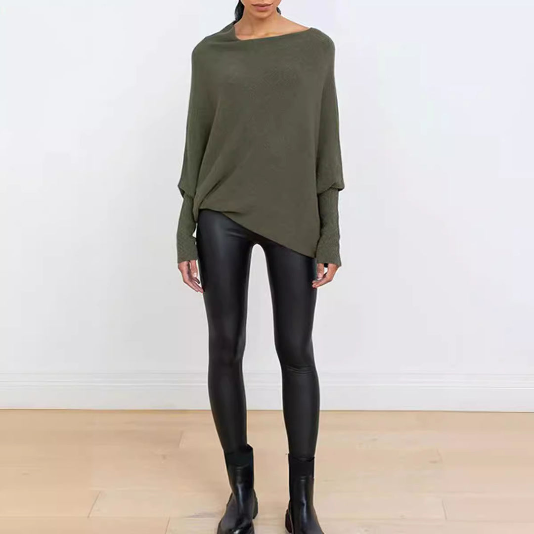 Damen lockerer Off-Shoulder Pullover mit kuscheliger Textur Drune