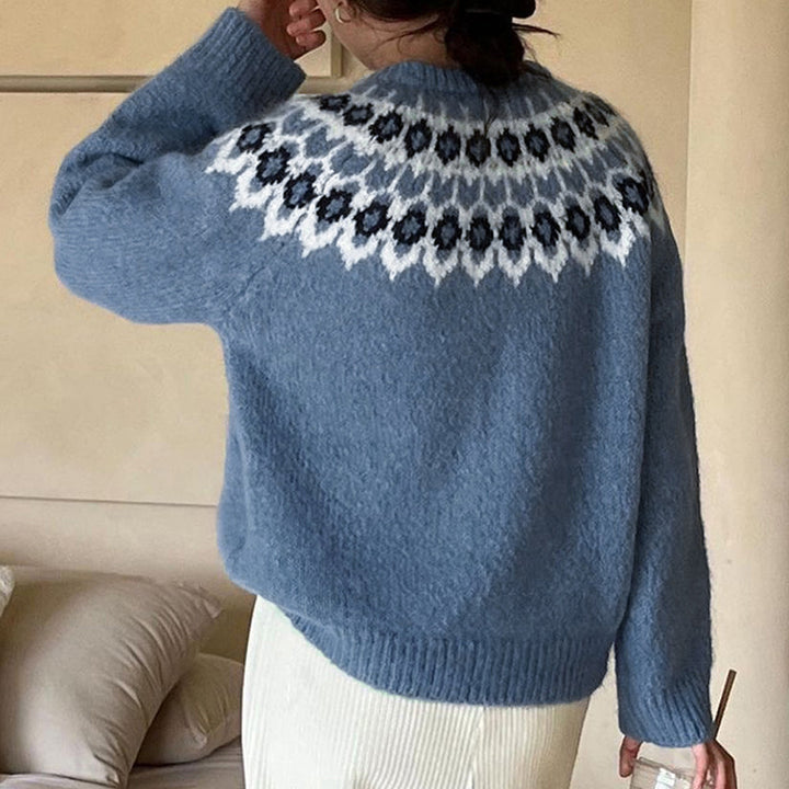 Damen Gemusterter Strickpullover mit Norweger-Motiv Drune