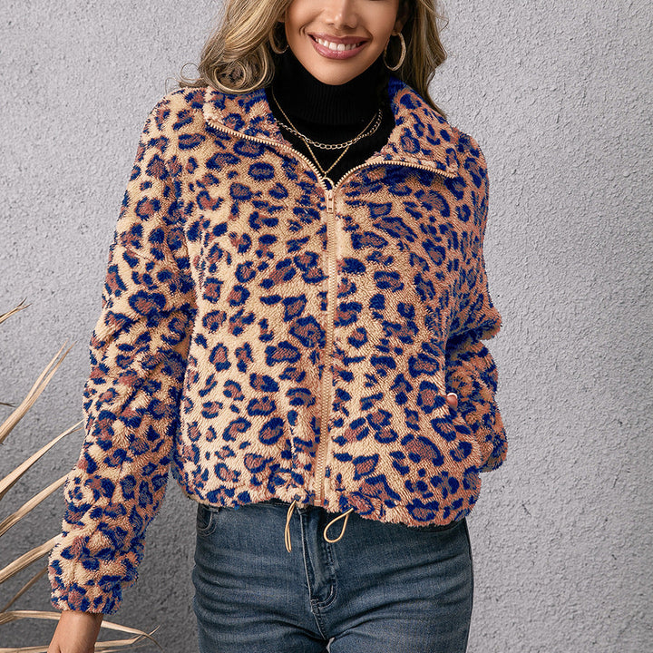 Damen Fleecejacke mit Leoparddruck und seitlichen Taschen Drune