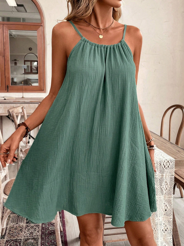 Damen Lockeres Baumwoll‑Gauze‑Trägerkleid mit gerafftem Ausschnitt und A‑Linien‑Silhouette Drune