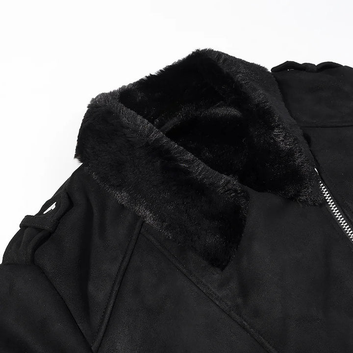 Damen nan kurze Bikerjacke aus Veloursimitat mit Teddyfutter und asymmetrischer Metall-Reißverschluss Drune