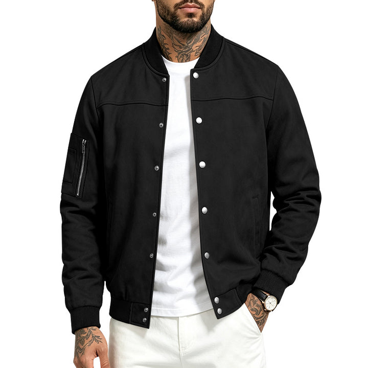 Herren Veloursleder‑Optik Bomberjacke mit Druckknopfleiste, Ärmeltasche und Rippbündchen Drune
