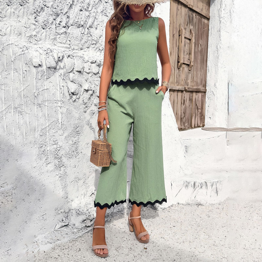Damen Zweiteiliges Set mit Crop-Top und weitem Hosen Drune