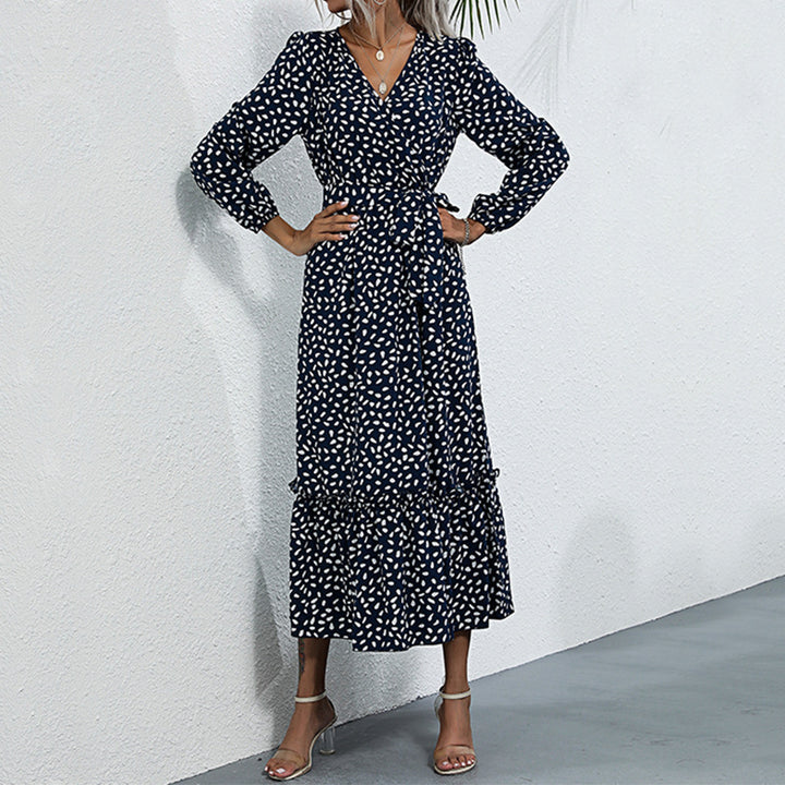Damen Gemustertes Midikleid mit Wickel‑Optik, geraffter Taille und Stufenvolant Drune