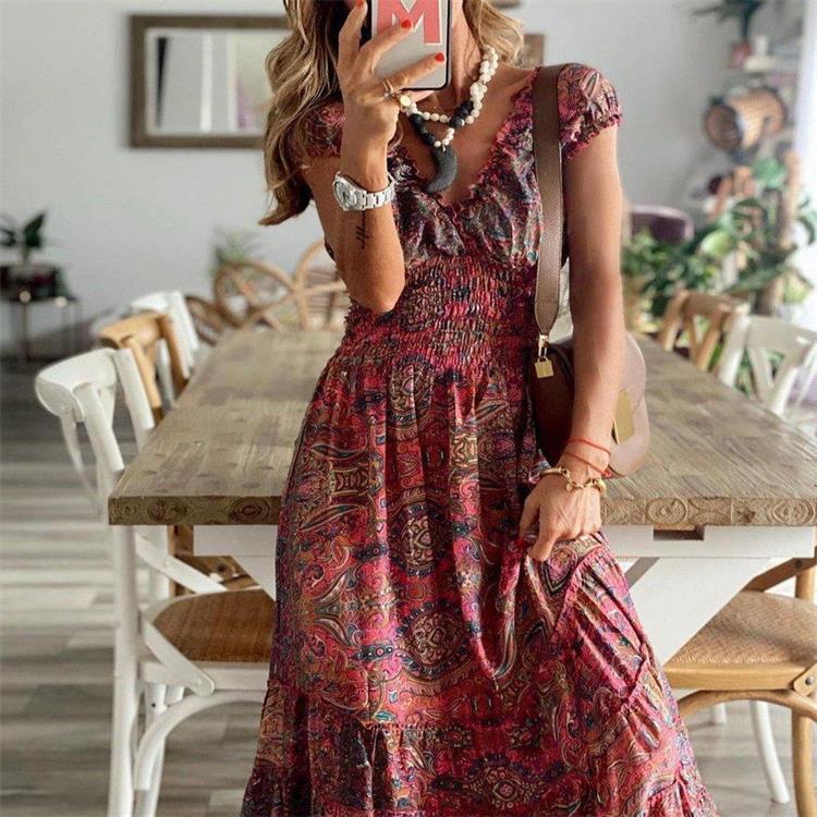 Damen Maxikleid mit verspieltem Schnitt und elastischen Details Drune