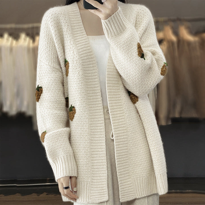 Damen Strickjacke mit fröhlichem Erdbeermuster Drune