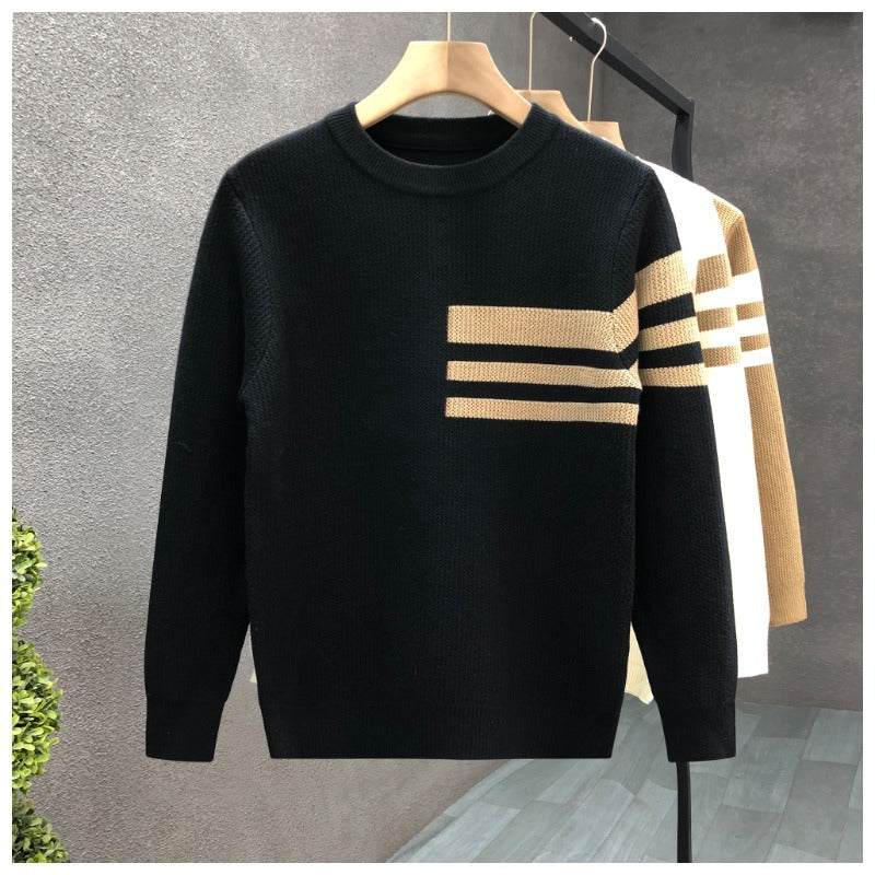Herren modischer Strickpullover mit sportlichen Streifen Drune