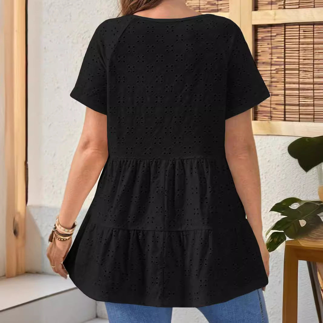 Damen Oberteil mit V-Ausschnitt und Rüschendesign Drune