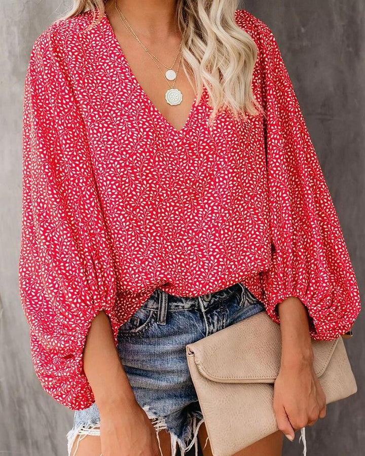 Damen Elegant geschnittene Bluse mit Leopardenmuster und Volantärmeln Drune
