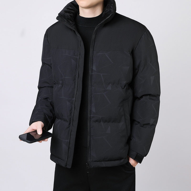 Herren Isolierte Winter-Steppjacke mit geometrischer Ton-in-Ton‑Steppung und hohem Stehkragen Drune