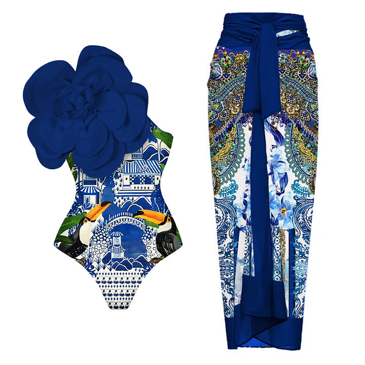 Damen Einteiliger Badeanzug mit einzigartigem Blumendesign Drune