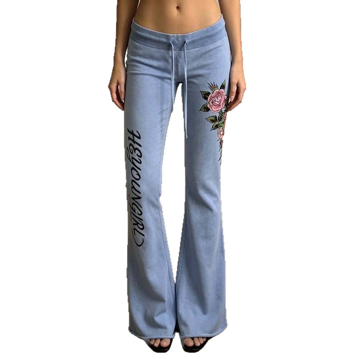 Damen Weite Schlag-Loungehose mit hohem Komfortbund und Blumenprint Drune