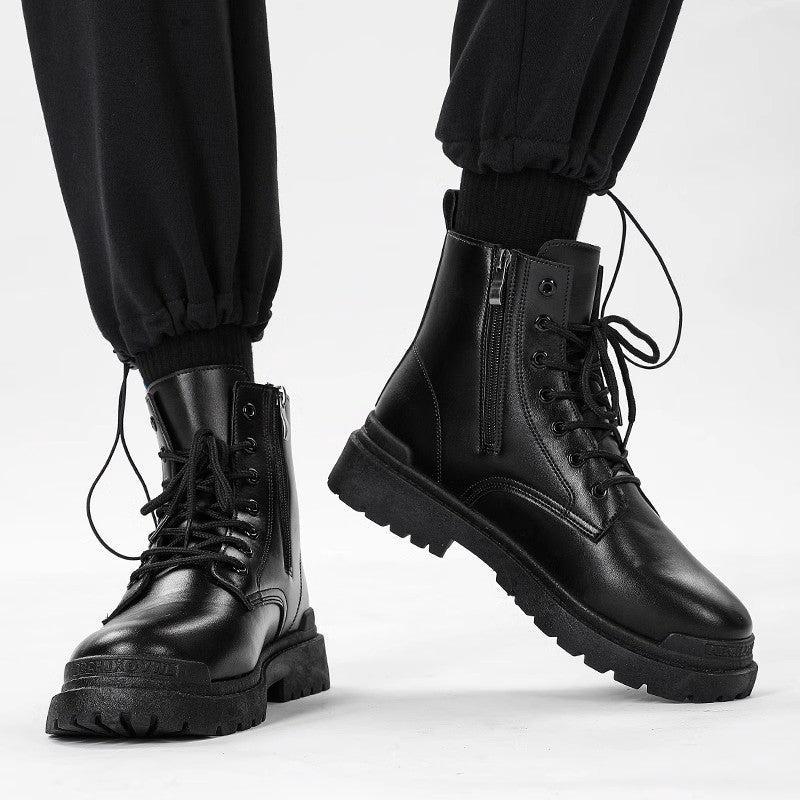 Damen Chunky Combat-Stiefel mit Reißverschluss, profilierter Gummisohle und Schnürung Drune