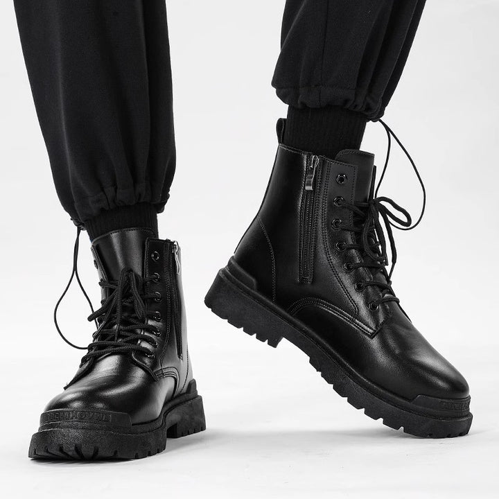 Damen Chunky Combat-Stiefel mit Reißverschluss, profilierter Gummisohle und Schnürung Drune