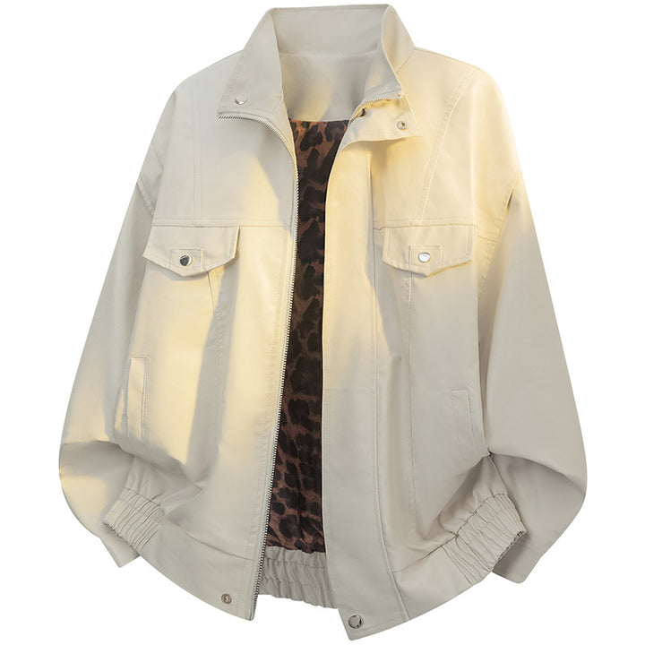 Damen Leichte Oversize-Bomberjacke mit Leo-Futter, Pattentaschen & elastischem Saum Drune