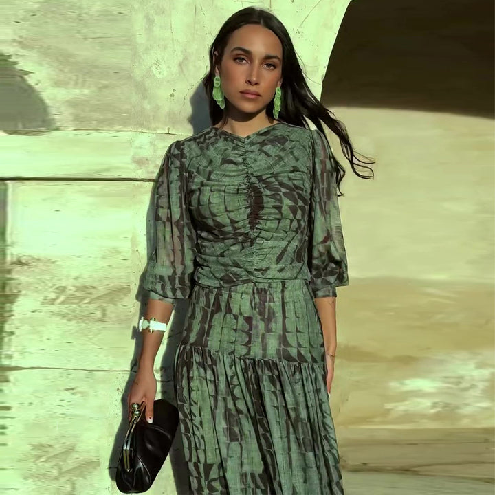 Damen Midikleid mit raffinierten Falten und V-Ausschnitt Drune