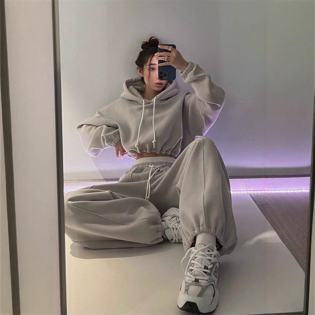 Damen Oversize-Hoodie und Jogginghose Set mit weichem Innenfutter, verstellbarer Kordel und hochgezogenem Bund Drune