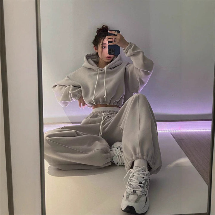 Damen Oversize-Hoodie und Jogginghose Set mit weichem Innenfutter, verstellbarer Kordel und hochgezogenem Bund Drune