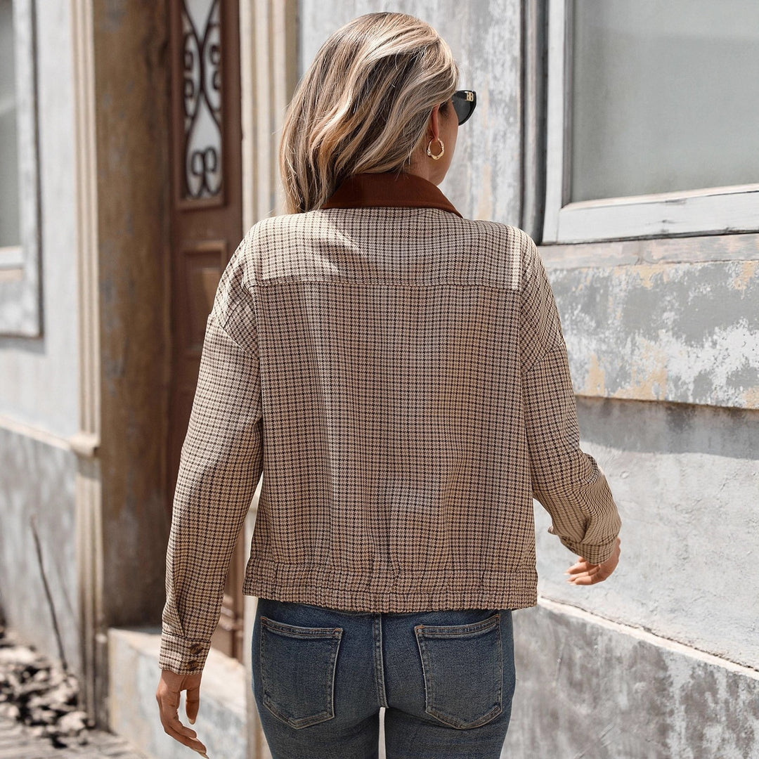 Damen Lässige Karierte Jacke mit Stehkragen Drune