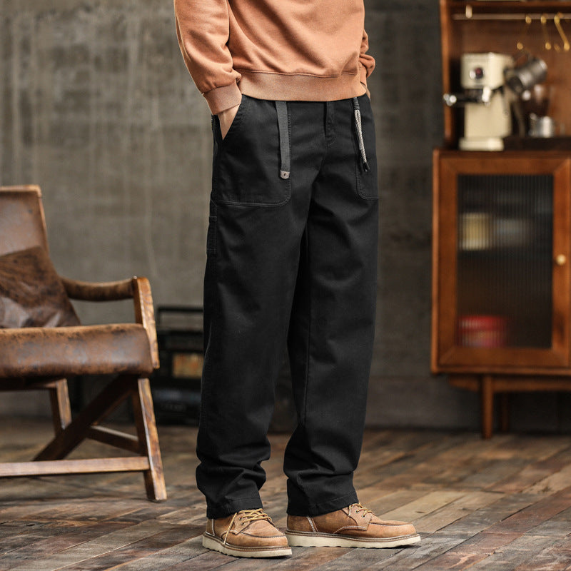 Herren Lockere Canvas-Cargohose mit Tunnelzugbund und aufgesetzten Fronttaschen Drune