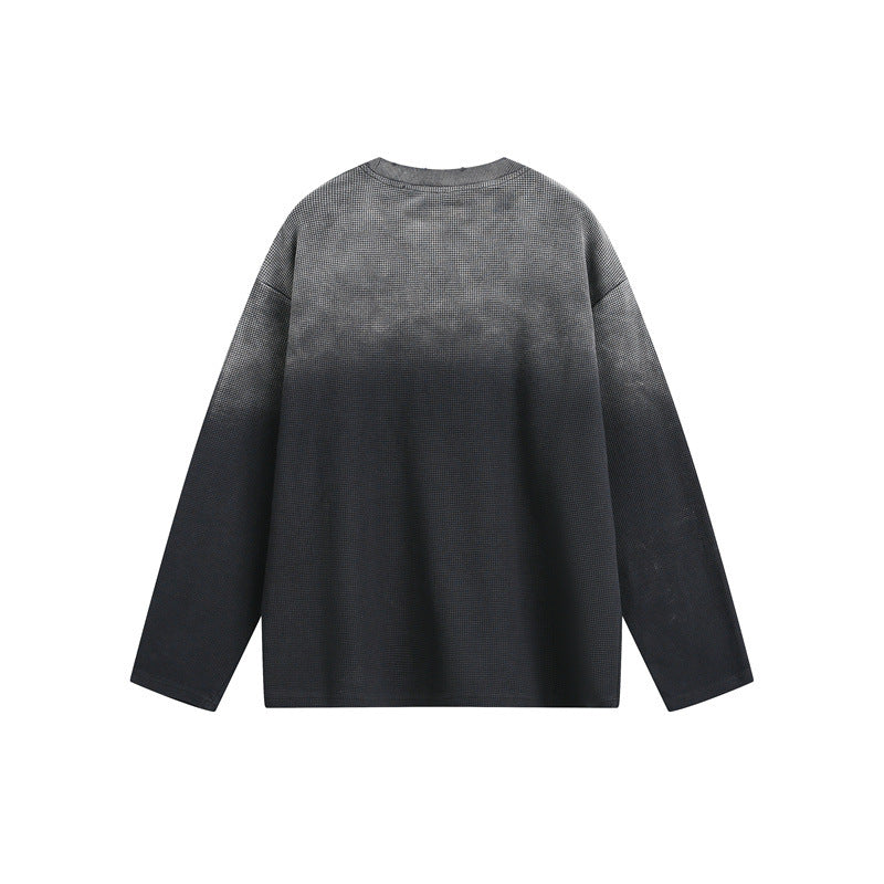 Unisex Oversize-Longsleeve Sweatshirt mit Dip-Dye, großflächigem Grafikprint und Brusttasche Drune