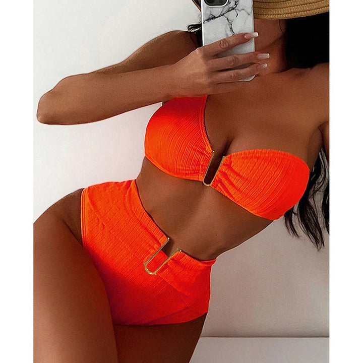 Damen Push-Up Bikini mit hohen Taillen-Slip und eleganten Goldakzenten Drune
