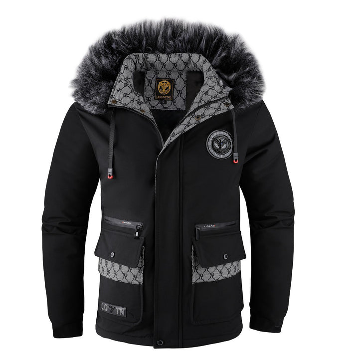 Herren nan gefütterte Winterparka mit Kunstfellkapuze, Thermoisolierung und multifunktionalen Taschen Drune