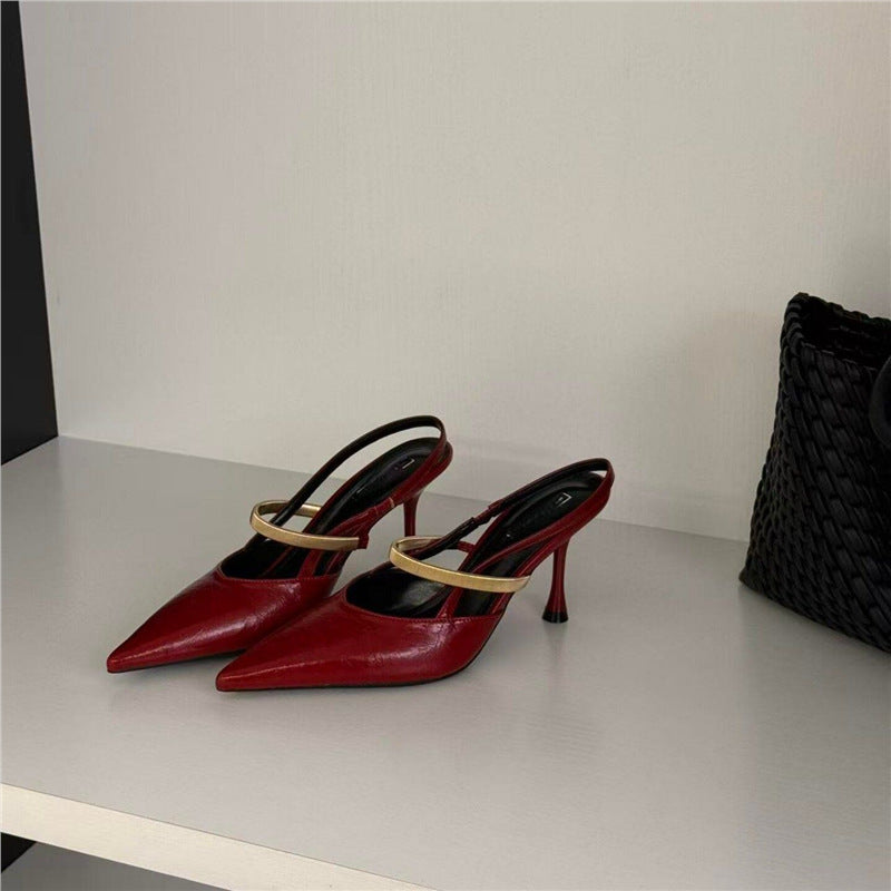 Damen Spitz zulaufende Slingback-Mules mit goldfarbenem Zierriemen und skulpturiertem Stiletto-Absatz Drune