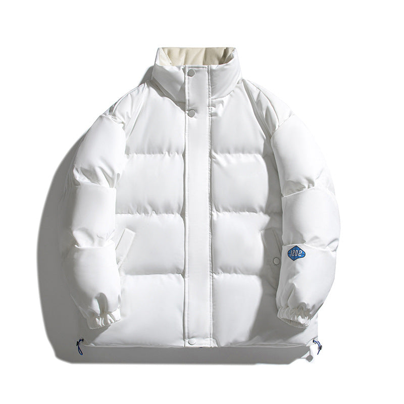 Unisex Kapuzenlose wattierte Steppjacke mit hohem Stehkragen, Thermoisolierung und Kordelzugsaum Drune