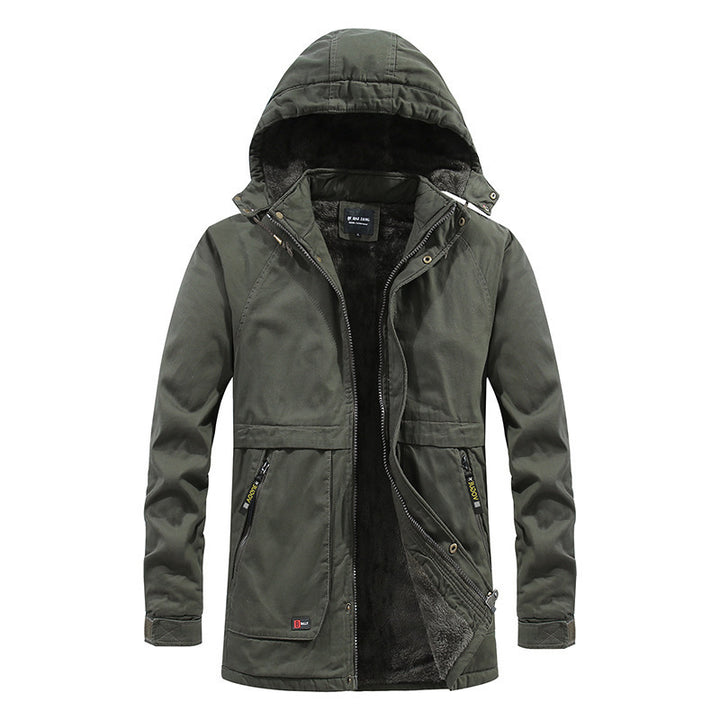 Herren Utility-Kapuzenparka aus Baumwoll-Canvas mit wärmender Teddyfutter-Innenlage und verdecktem Frontreißverschluss Drune