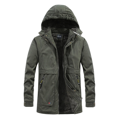 Herren Utility-Kapuzenparka aus Baumwoll-Canvas mit wärmender Teddyfutter-Innenlage und verdecktem Frontreißverschluss Drune