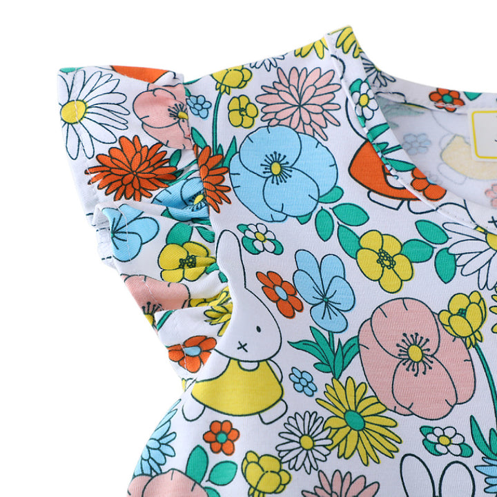 Mädchen Sommerkleid mit buntem Blumen- und Tierdesign Drune
