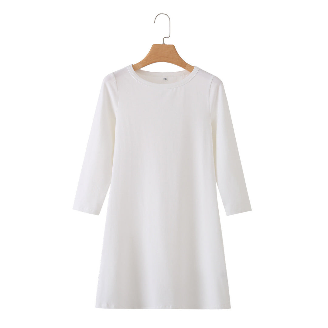 Damen Kuscheliges A-Linien Sweatkleid mit 3/4-Ärmeln und Rundhalsausschnitt Drune